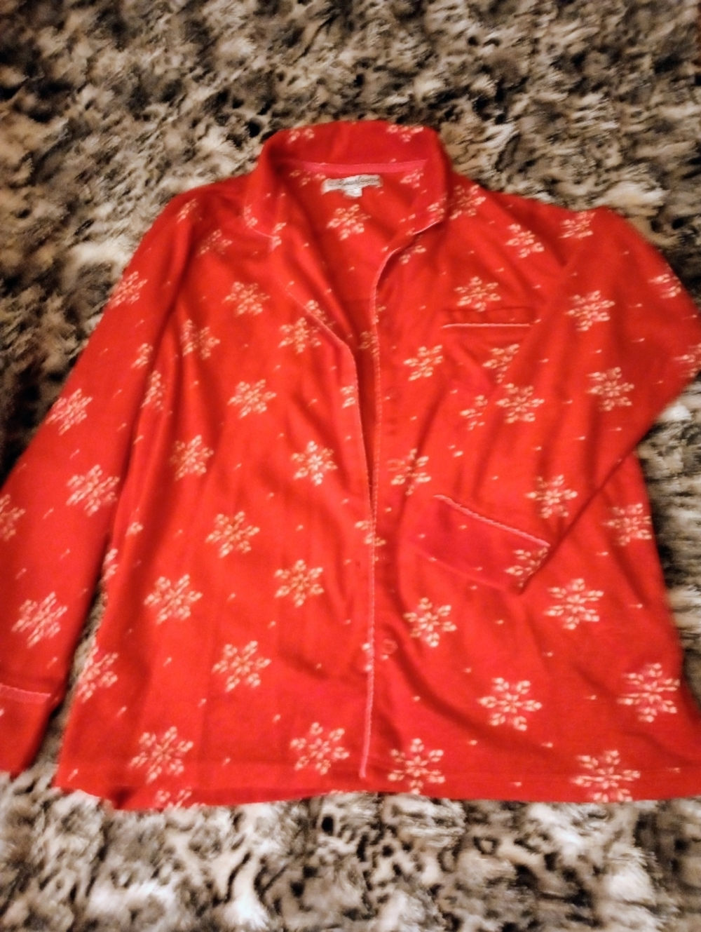 Fleece Red Snowflake Pajama Top Women's